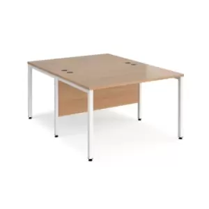 Image of Office Desk 2 Person Rectangular Desk 1200mm Beech Tops With White Frames 1600mm Depth Maestro 25