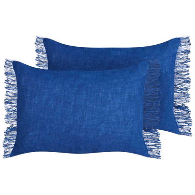 Image of Beliani Set Of 2 Decorative Cushions Maba Cotton 50 X 35cm Navy Blue Solid