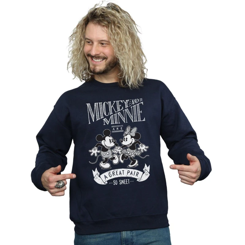Image of Disney Men Mickey And Minnie Mouse Great Pair Sweatshirt in Navy Size: Small Navy S Male 5057736636138