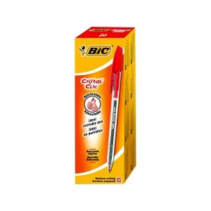 image of Bic Red Cristal Clic Retractable Ballpoint Pen Pack of 20 850734