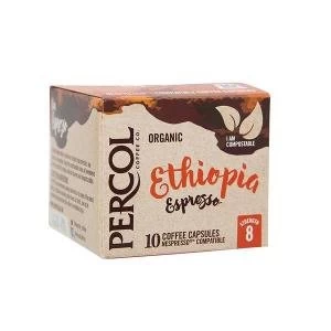Image of Percol Ethiopian Espresso Capsules Organic Coffee Strength 8 Pack of