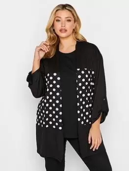 Image of Yours Block Detail Polka Dot Cardigan - Black, Size 18, Women