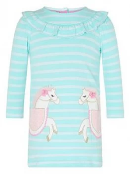 image of Monsoon Baby Girls S.E.W. Horses Stripe Sweat Dress - Aqua