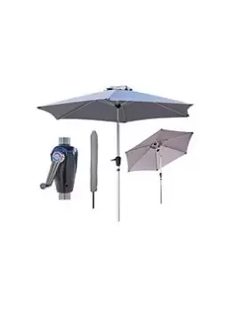 image of Glamhaus Glamhaus Tilting Light Grey Garden Table Parasol Umbrella 2.7M With Crank Handle, Uv40+ Protection, Includes Protection Cover - Robust Alumin