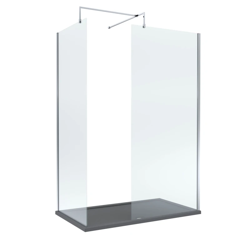 Image of Balterley 8mm Glass Wetroom Screens Chrome and Slate Grey Tray 1400 x 700mm Grey