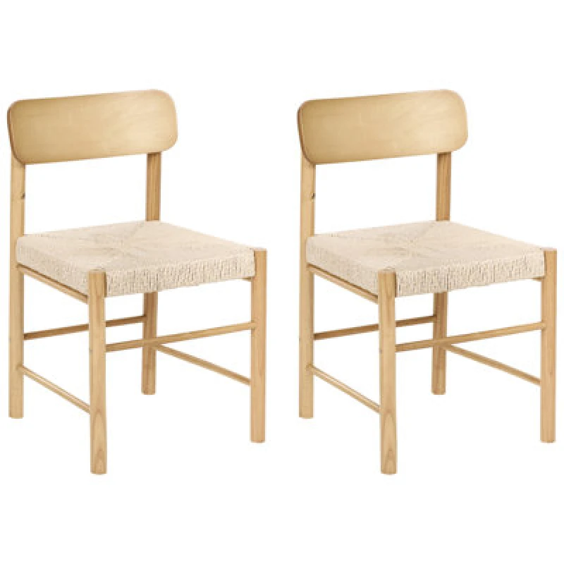 Image of Beliani Set Of 2 Dining Chairs Digne Wood Light Brown