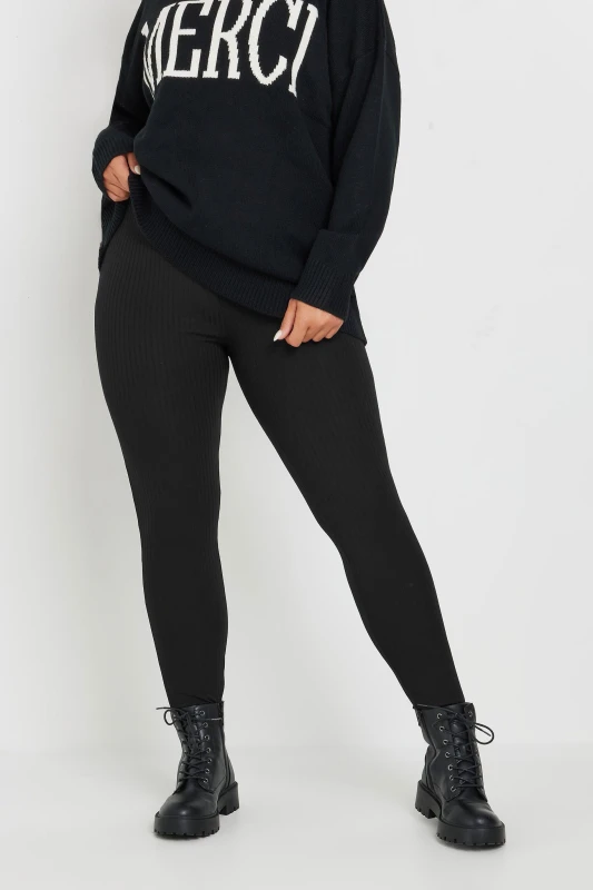 Image of Yours Womens Ribbed Leggings in Black Size: 18 Black Female 18