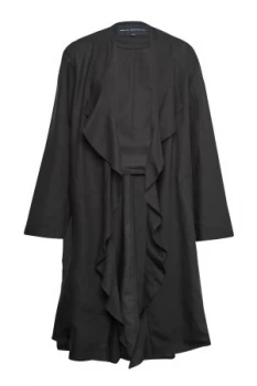Image of French Connection Dae Drape Ruffle Front Coat Black