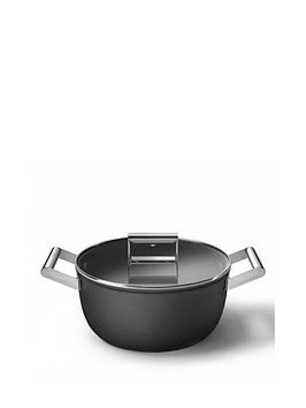 Image of Smeg Retro Deep Pan With Lid, Oven Safe, Aluminium, Black X4WBL Unisex