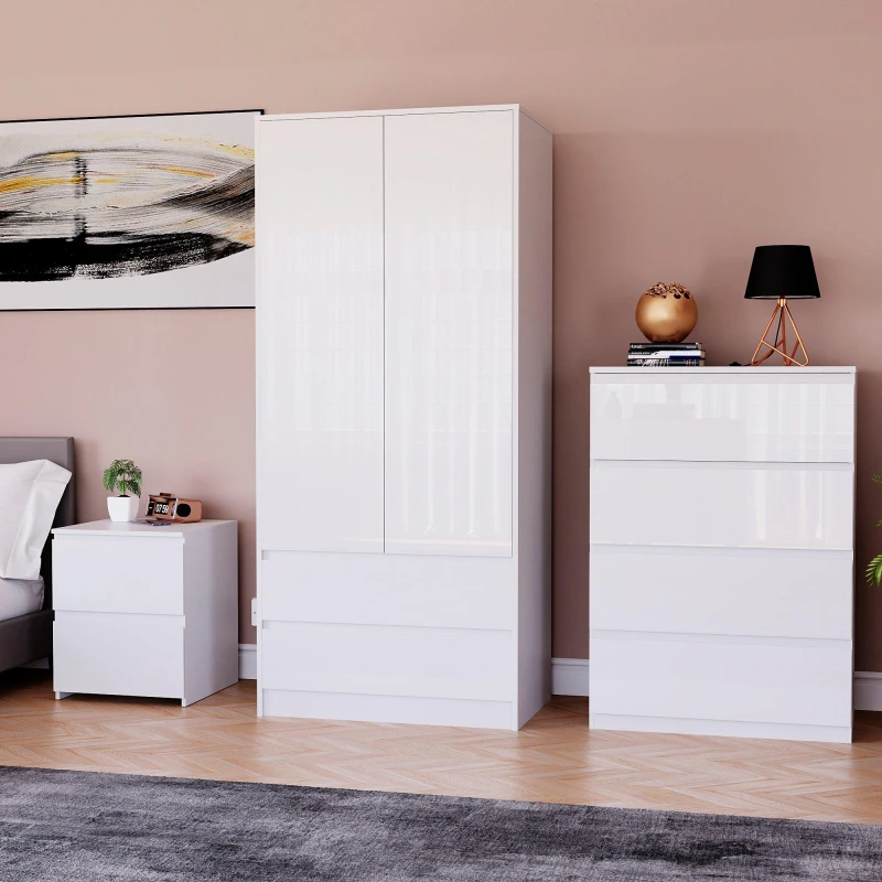 Image of Lassic Vida Designs Glinton Gloss 3 Piece Bedroom Set 2 White unisex 3 Piece