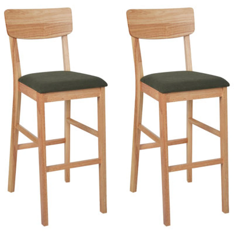 Image of Beliani Set Of 2 Bar Chairs Ambler Light Brown/ Green