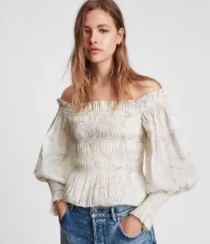 Image of AllSaints Womens Lara Dover Silk Blend Top, White, Size: 12