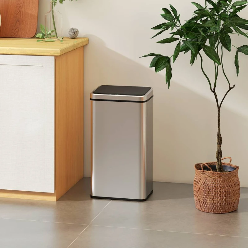 Image of HOMCOM HOMCOM Kitchen Bin with Fast Motion Sensor, 50L Stainless Steel Sensor Bin in Silver Size: Large Silver Large Unisex 5063603095908