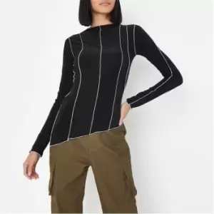 image of Missguided Tall Asym Hem Exposed Seam Top Ls - Black