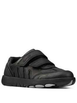Image of Clarks Kids Rex Stride Strap School Shoe - Black Leather, Size 1 Older