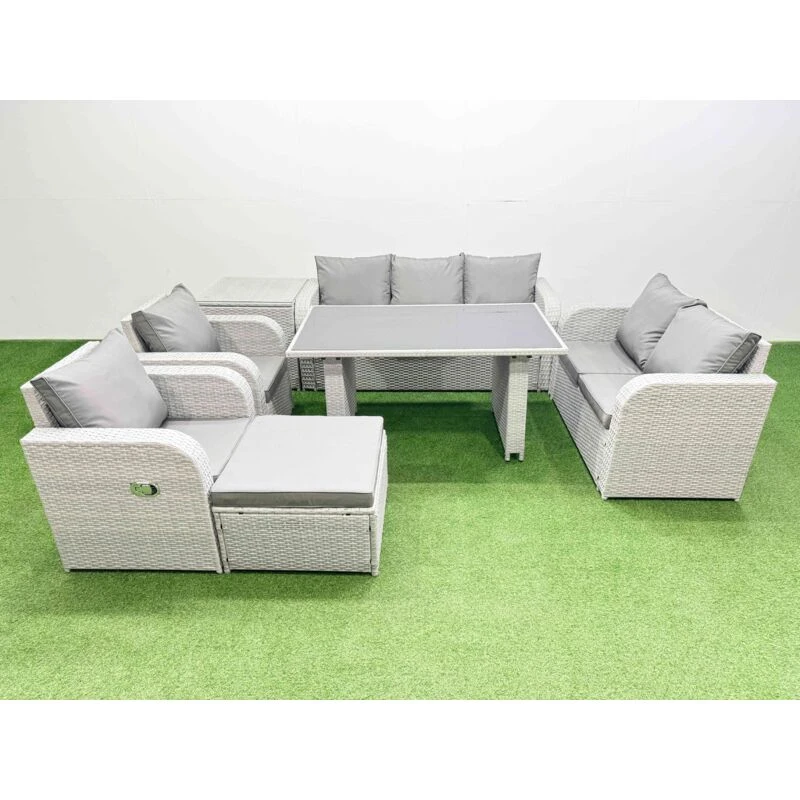 Image of Fimous 8 Seater Garden Furniture Set Big Stool Side Table Light Grey Light Grey Unisex