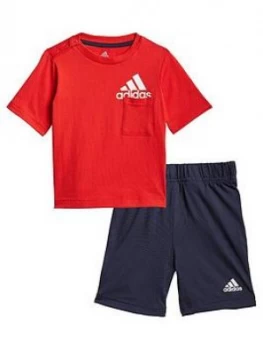 Image of Boys, adidas Unisex Infant Badge Of Sport Summer Set - Red/Black, Red/White/Black, Size 0-3 Months