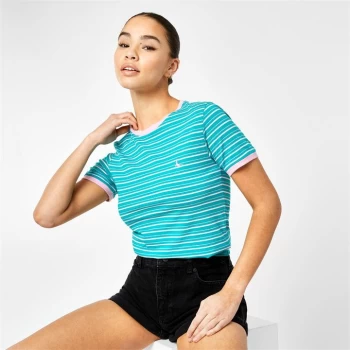 image of Jack Wills Trinkey Ringer T-Shirt - Teal Stripe