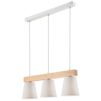 Image of Lamkur Lighting - Enrico Bar Pendant Ceiling Light With Fabric Shades, White, 3x E27