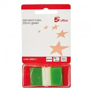 Image of Office Standard Index Flags 50 Sheets per Pad 25x45mm Green Pack 5