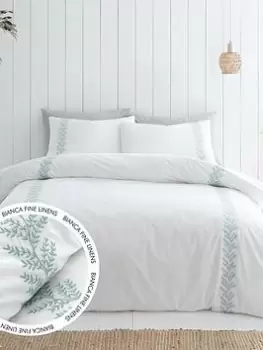 Image of Bianca Fine Linens Embroidery Leaf 100% Cotton Duvet Cover Set