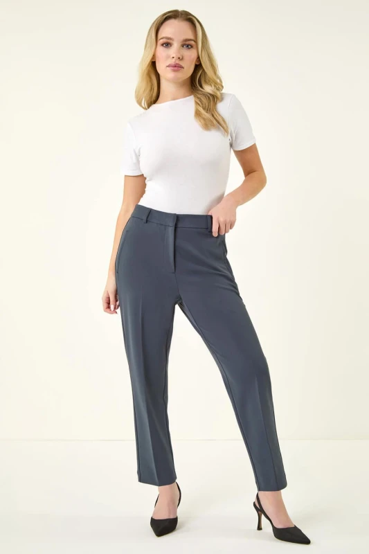 Image of Roman Short Straight Leg Stretch Trouser Dark Grey