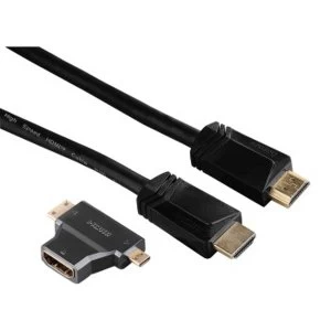 image of Hama High-Speed HDMI cable Plug - Plug, Ethernet, 1.5 m + HDMI Adapter