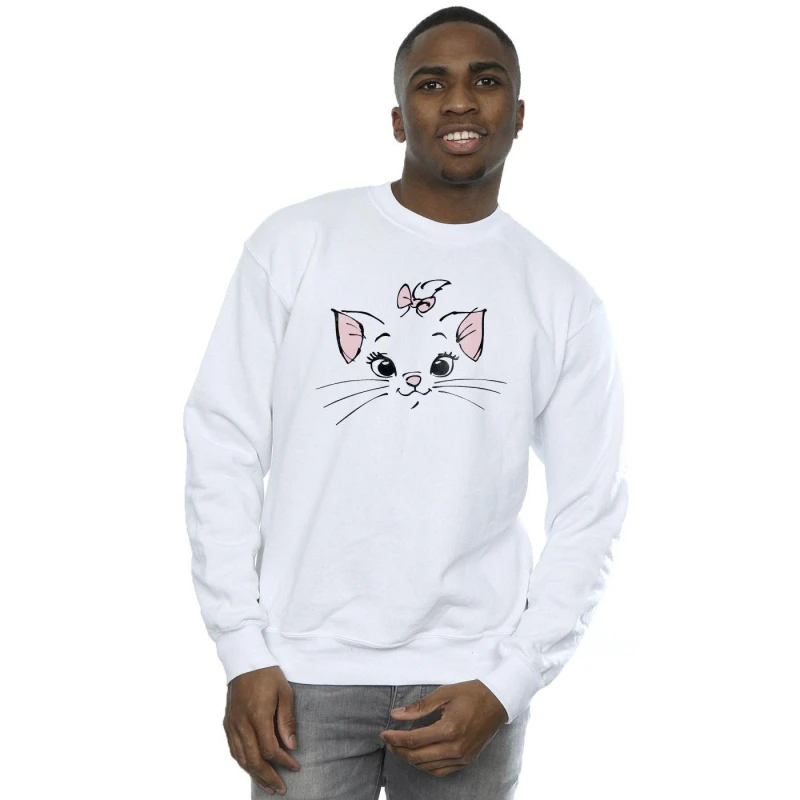 Image of Disney Men Classics Marie Face Pocket Sweatshirt in White Size: Small White S Male 5059934138674