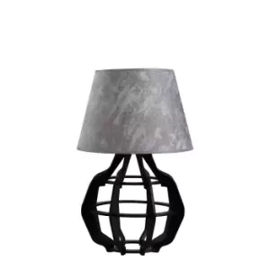 image of Bento Table Lamp With Round Tapered Shade Black, Grey, 30.5cm, 1x E27