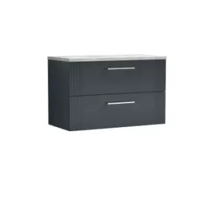 image of Nuie Deco 800mm Wall Hung 2 Drawer Vanity & Bellato Grey Laminate Top - Satin Anthracite