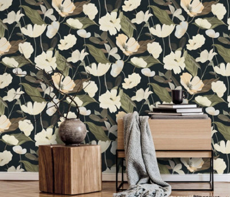 Image of Erismann Wallpaper Fairy Blossom Black