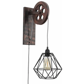Image of Industrial Metal Rise & Fall Wheel Wall Light + 4W LED Filament Bulb - Black - No Bulb
