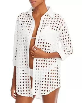 Image of Solid & Striped The Oxford Eyelet Tunic Swim Cover-Up
