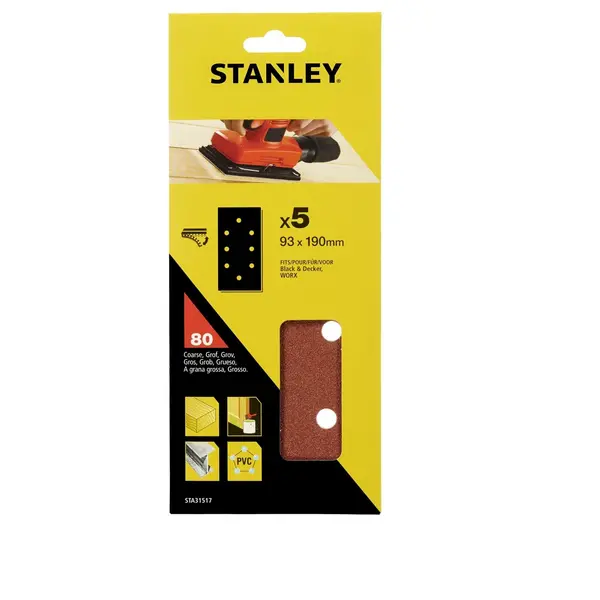 Image of Stanley 1/3 Sheet Sander 80G Hook & Loop Sanding Sheets - STA31517-XJ
