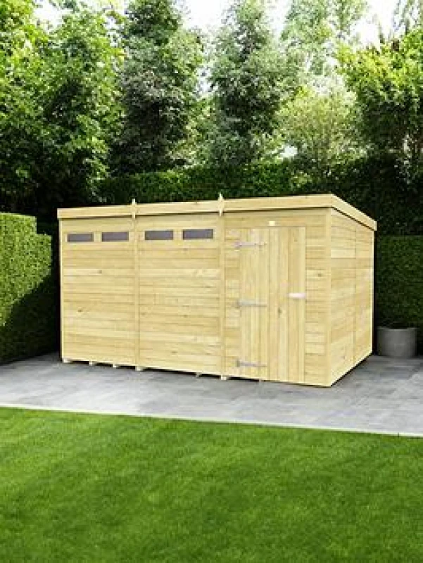 Image of Flat Pack Sheds DIY Sheds 12 x 8 Security Pent Shed, Brown 12X8PFFSEC