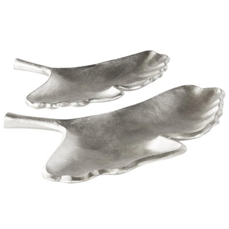 Image of Beliani Set Of 2 Trinket Dishes Leaf Palenque Metal Silver
