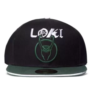 Image of MARVEL COMICS Loki Logo Snapback Baseball Cap, Black/Green (SB507330LOK)