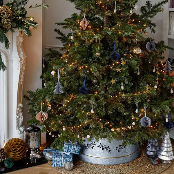 Image of Ivyline Galvanised Cut Out Mistletoe Tree Skirt D67cm H25cm Silver