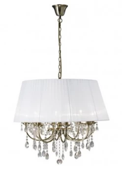 Image of Ceiling Pendant with White Shade 8 Light Antique Brass, Crystal