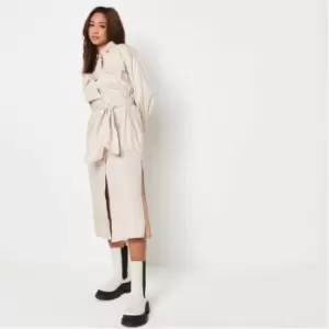 image of Missguided Petite Belted Midi Shirt Dress - Neutral