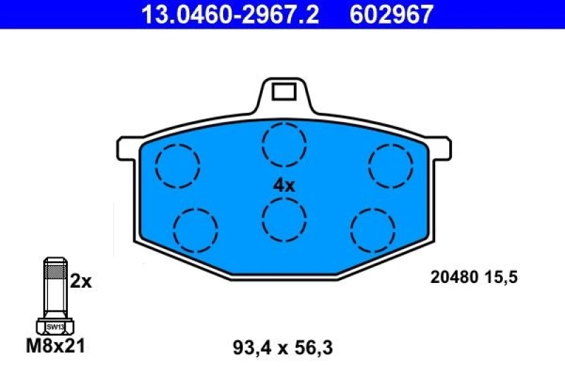 Image of ATE 13.0460-2967.2 Brake pad set excl. wear warning contact, with brake caliper screws Brake Pad Set,disc brake (402)