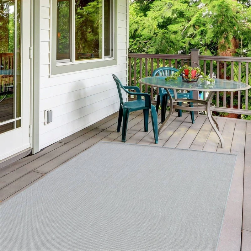 Image of THE RUGS Outdoor Indoor Grey Plain Rug Weather Resistant Jet Washable Size: 140cm x 200cm Grey Unisex 140cm x 200 cm