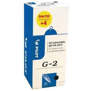 Image of Pilot G2 7 Gel Ink Rollerball Pen Retractable Line Width 0.39mm Tip Width 0.7mm Black Pack 20