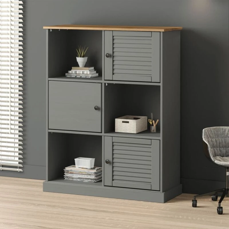 Image of VIDAXL Bookcase vigo Grey 90x35x114.5cm Solid Wood Pine Vidaxl 8720845845971