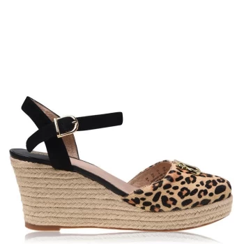 image of Biba Low Heeled Wedges - Black/Leo