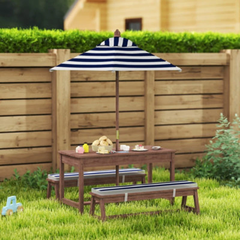 Image of Aiyaplay Kids Picnic Table, Wooden Kids Garden Furniture With Umbrella