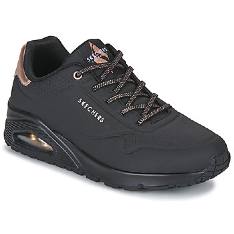 Image of Skechers Durabuck Metallic Trimmed Gore Lace Slip On Fashion Sneaker, Black, Size 3, Women Black VX1E6 Female 3