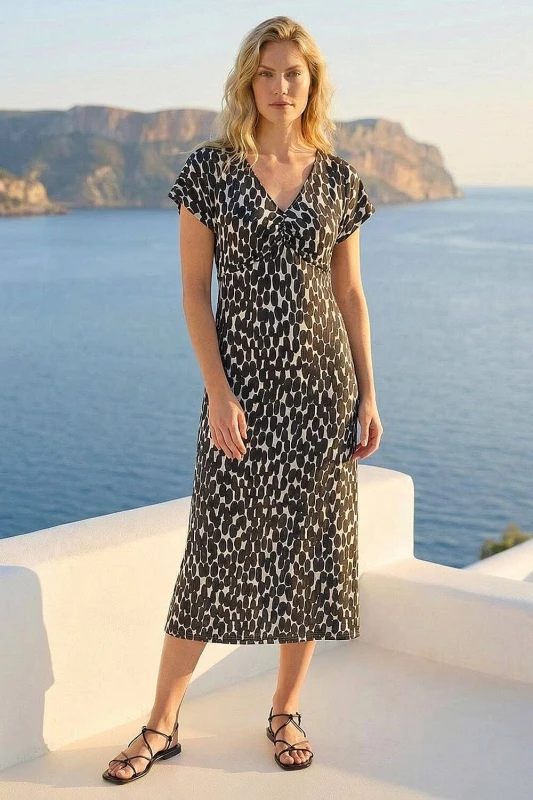 Image of Roman Womens Abstract Spot Print Back Detail Dress in Black Size: 14 Black Female 14