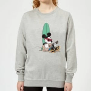 Image of Disney Mickey Mouse Surf And Chill Womens Sweatshirt - Grey - L