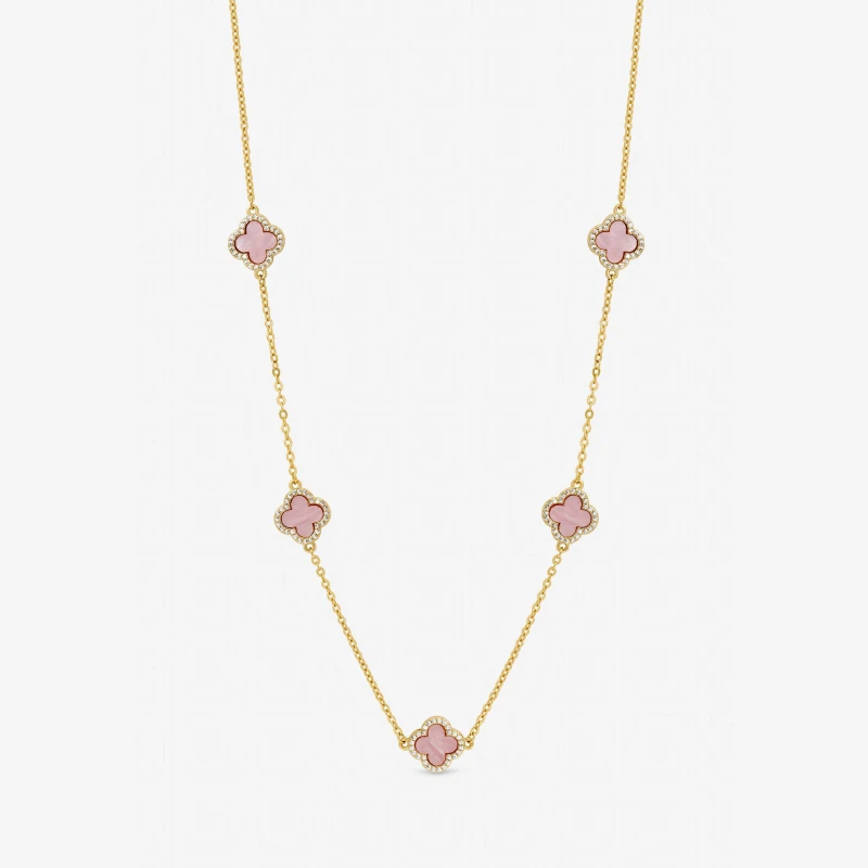 Image of Jon Richard Gold Plated and Pink Station Clover Necklace Chain Necklaces One Size Gold 73788710000